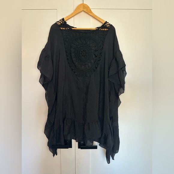 🎆 Swim Suit cover up black plus size Elegant Crochet oversized pool pull on - Picture 1 of 7